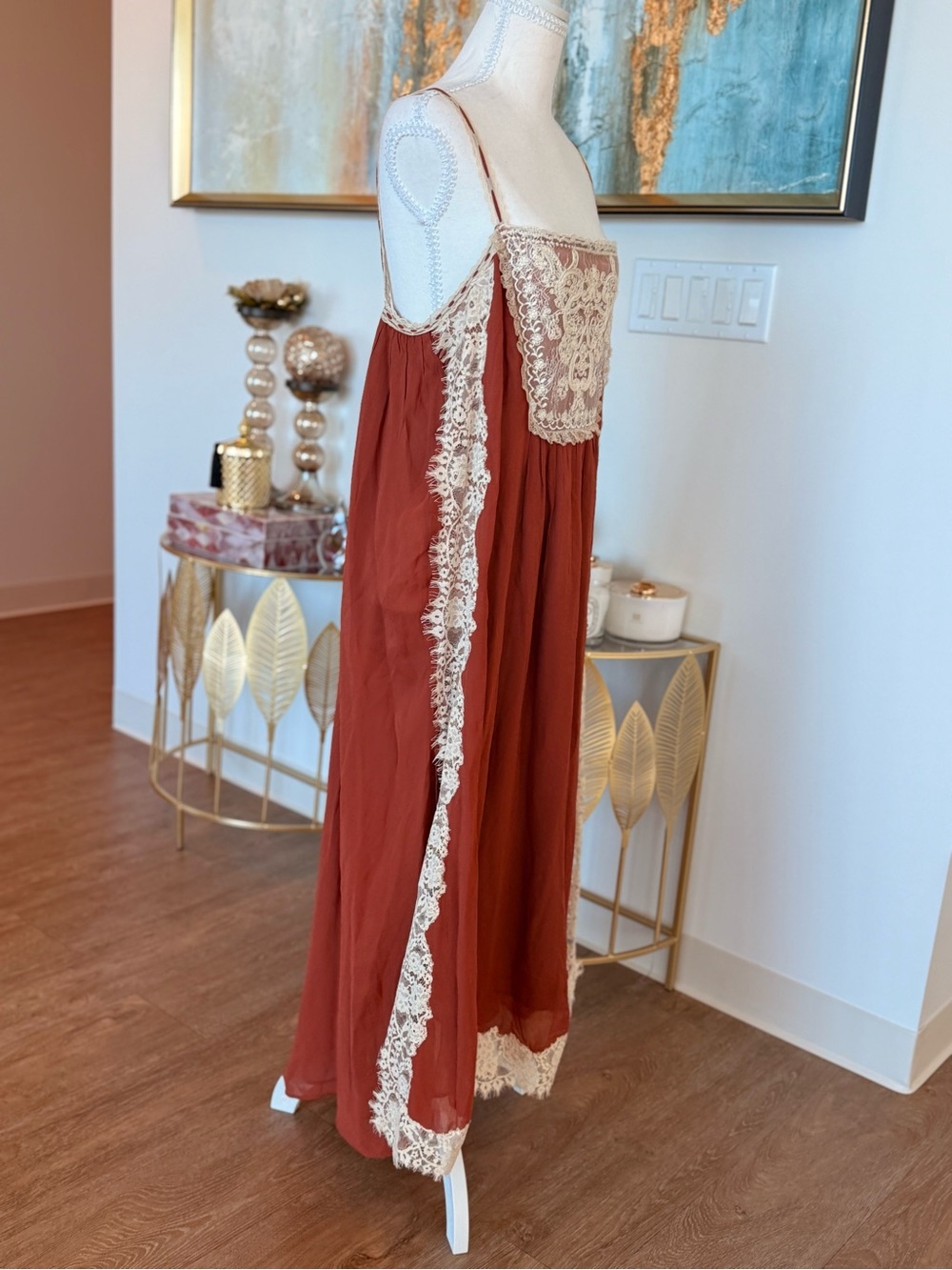 Rust Lace-Trim Slip Dress -Romantic Dress - Picture 5 of 10